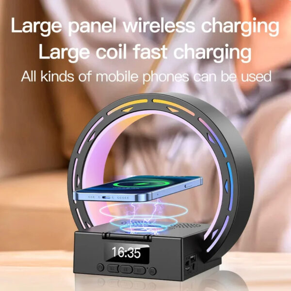 4 In 1 Wireless Bluetooth-compatible Speaker Charging Pad Bedside Lamp With Alarm Clock Wake-Up Light For Bedroom Support USB Drive TF Card - Image 5