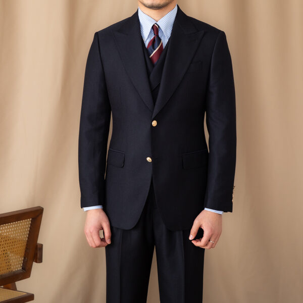 Men's Casual Gentleman Lapel Navy Blue Slim Three-piece Suit - Image 8