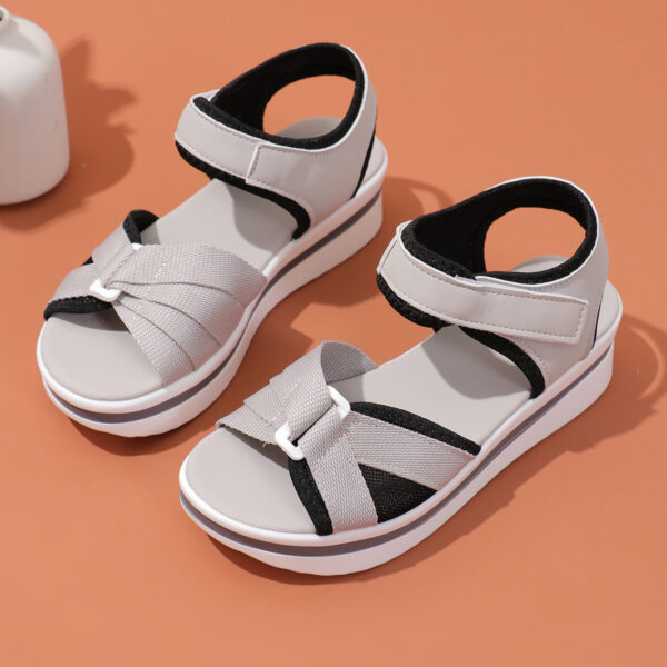 Summer Mesh Cross-strap Sandals With Velcro-design Thick Sole Flats Beach Shoes Women - Image 4