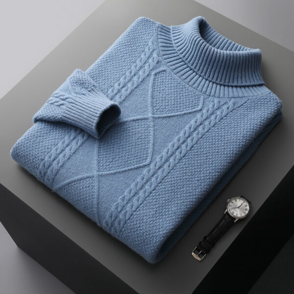 Men's Lapel High Collar Thick Loose Casual Knitted Sweater - Image 5