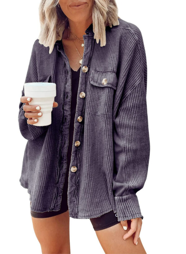 Button Shirt Jacket Women Lapel Long Sleeve Blouse Fashion Jacket Tops - Image 5