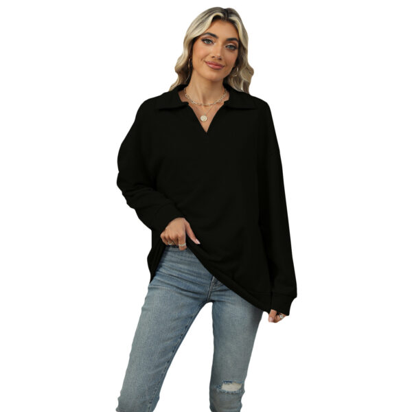 New Lapel V-neck Sweatshirt Fashion Casual Loose Solid Color  Long-sleeved Pullover Top For Womens Clothing - Image 7