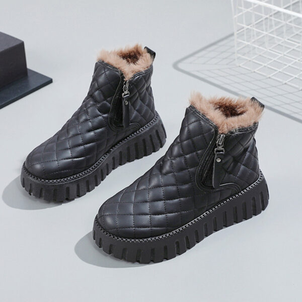 Women's Plaid Pattern Platform Ankle Boots Casual Side Zipper Plush Lined Snow Boots Winter Comfortable Short Boots - Image 4