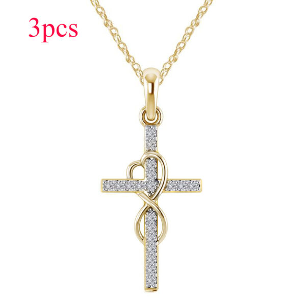 Alloy Pendant With Diamond And Eight-character Cross Necklace - Image 5