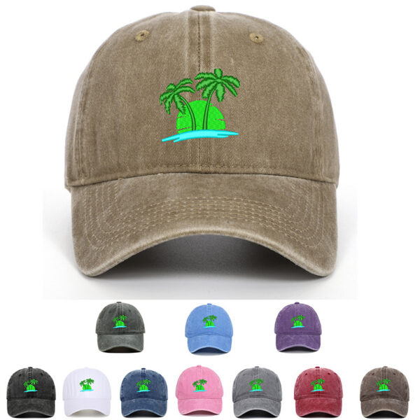 Coconut Embroidery Pattern Washed Old Soft Top Baseball Cap