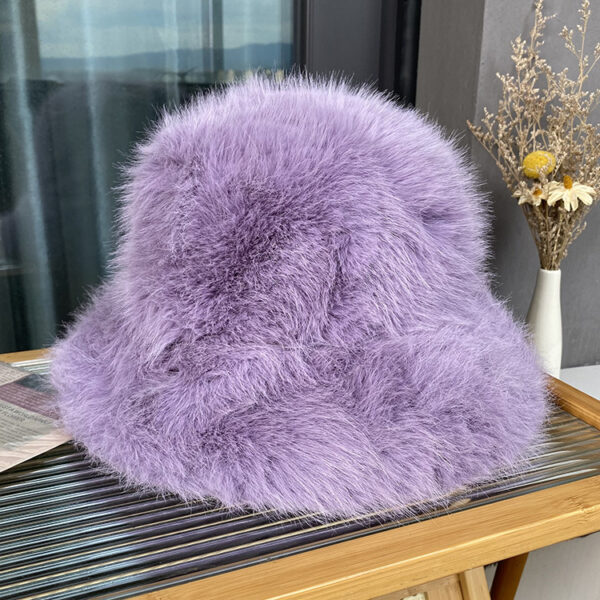 All-match Long Fur Warm Bucket Hat - Image 3