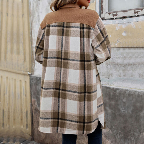 New Brushed Plaid Long Coat With Pockets Fashion Winter Jacket Outwear Women's Clothing - Image 5