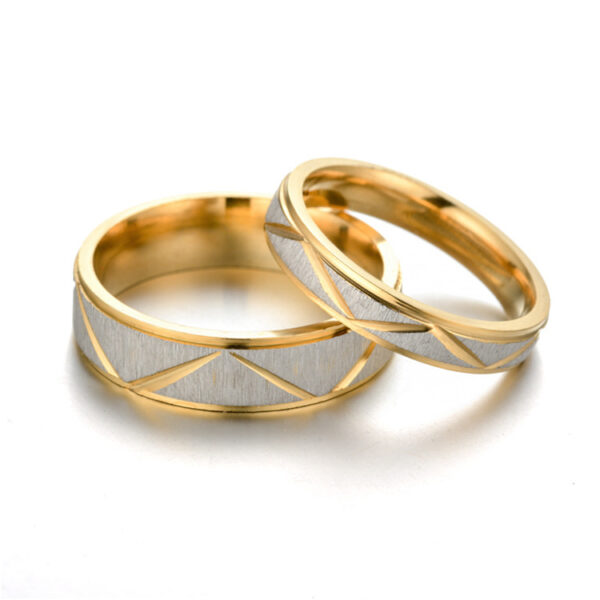 Titanium steel couple ring 24K gold stainless steel ring - Image 5