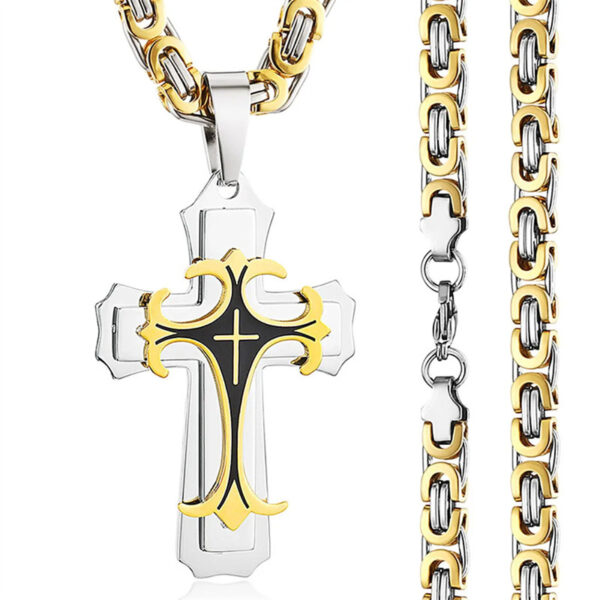 Fashion Jewelry Christian Trinity Latin Cross Necklace For Men Stainless Steel Three Layers Cross Pendants Necklaces Jewelry Gift - Image 3