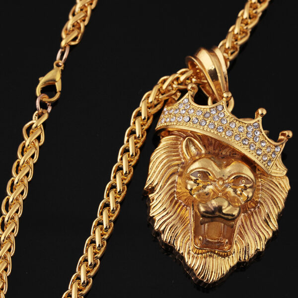 Europe and the United States selling diamond crown lion hip-hop luminous necklaces men Unisex gold-plated hiphop luminous Pendant - Image 7