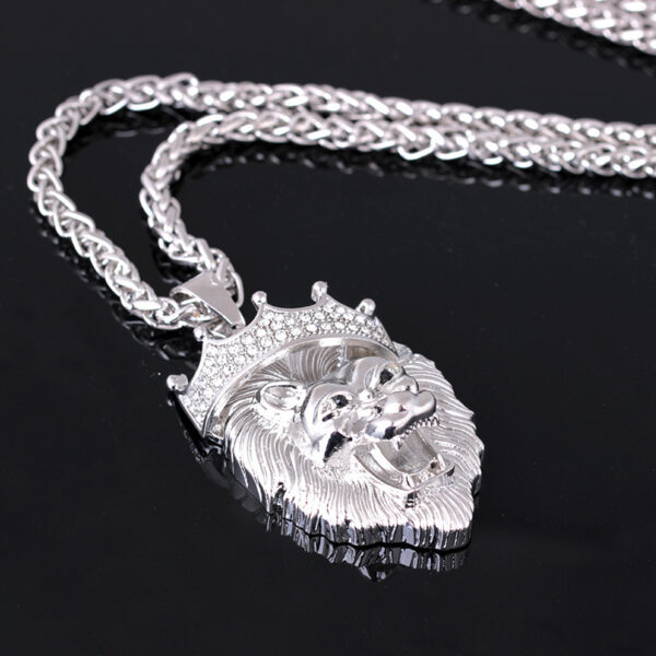 Europe and the United States selling diamond crown lion hip-hop luminous necklaces men Unisex gold-plated hiphop luminous Pendant - Image 8