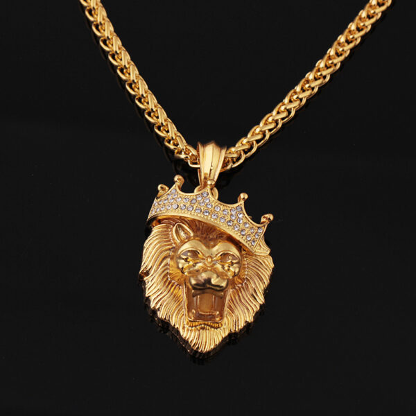 Europe and the United States selling diamond crown lion hip-hop luminous necklaces men Unisex gold-plated hiphop luminous Pendant - Image 6