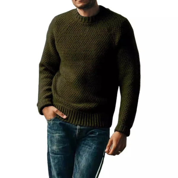 Men's Pullover Sweater Winter Casual Solid Color Round Neck Knitted Top Clothing - Image 10