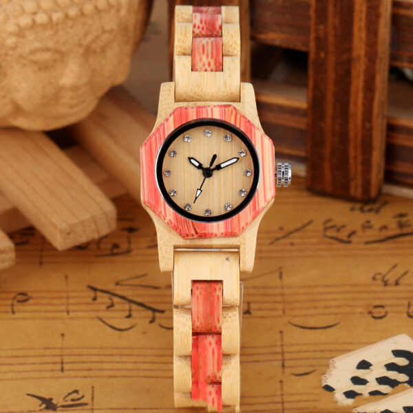 Bracelet Buckle Octagon Face Diamond Ladies Wooden Watch - Image 3