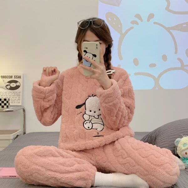 Winter Pajamas Sets Homewear Solid Color Loose Thickened Coral Velvet Pullover Long Sleeves And Trousers Warm Pajamas Indoor Outdoor Casual Clothes - Image 3