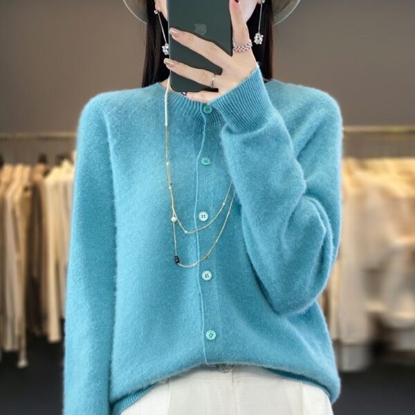 Fashion Merino Wool Cardigan Sweater Women O-Neck Long-sleeve Cashmere Knitwear Spring Autumn Female Clothing Tops - Image 9