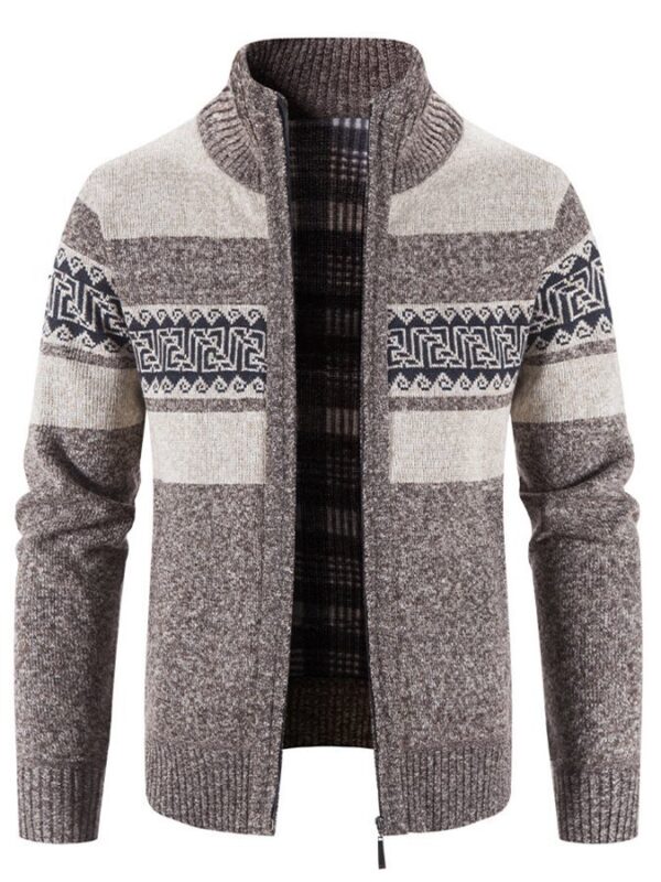 Casual Men's Hooded Color Block Printed Cardigan Knitted Cardigan Sweater Jacket - Image 7