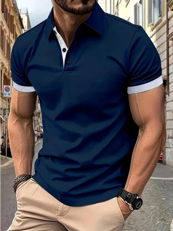 3D Solid Color Lapel Short Sleeve Polo Shirt Casual Loose Men - Image 4