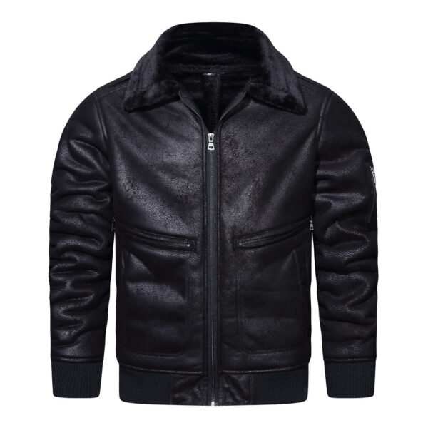 Autumn And Winter New Leather And Fur Men's Jacket Men's Casual Multi-pocket Lapel Short Velvet - Image 4