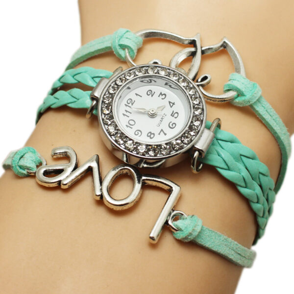 Alloy Love Double Heart-shaped Love Woven Multi-layer Watch - Image 4