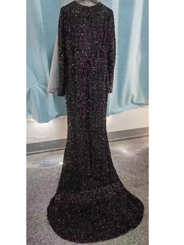 Grey Long Sleeve Sequin Evening Dress - Image 4