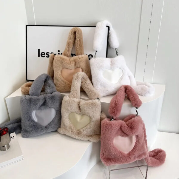 Women Fluffy Shoulder Bag Top-handle Bag Female Autumn Winter Handbag Plush Tote Girls Fashion Shopping Bags Handbags For Women - Image 3