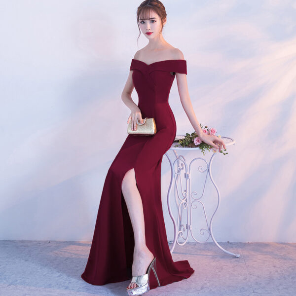 Banquet evening dress word-shoulder fishtail dress - Image 5