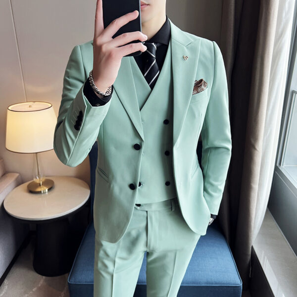 Suit Three-piece Suit Slim Style Double Buckle Solid Color Light Business - Image 8