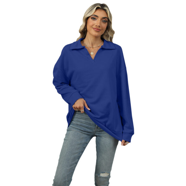 New Lapel V-neck Sweatshirt Fashion Casual Loose Solid Color  Long-sleeved Pullover Top For Womens Clothing - Image 8