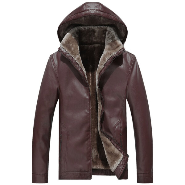 Men's Fashion Casual Zipper Slit Pocket Hooded Turn-down Collar Coat - Image 3