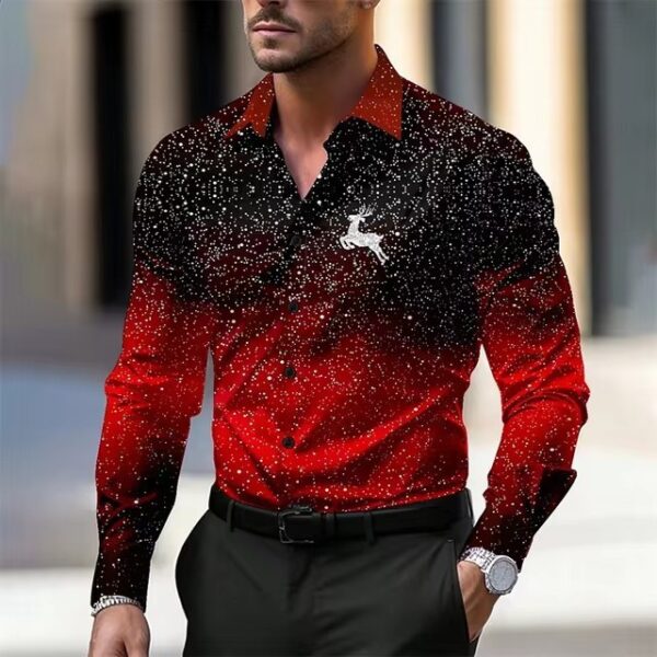 Multi-Color Gradient Christmas Men's Christmas Printed Shirt Long Sleeve - Image 7