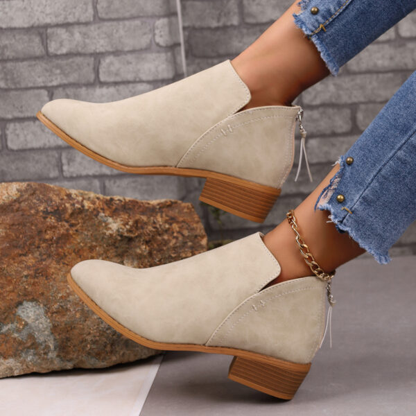 Chunky Heel Pointed Toe Ankle Boots With V-cut Design Fashion Fall Winter Short Boots For Women Shoes - Image 2