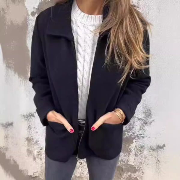 Lapel Zipper Jacket With Pockets Fashion Solid Color Coat Fall Winter Women's Clothing - Image 6