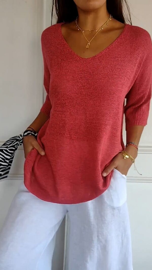 Solid Long Sleeve Sweater Slimming V-neckline Knitwear Women's Bottoming Shirt - Image 3