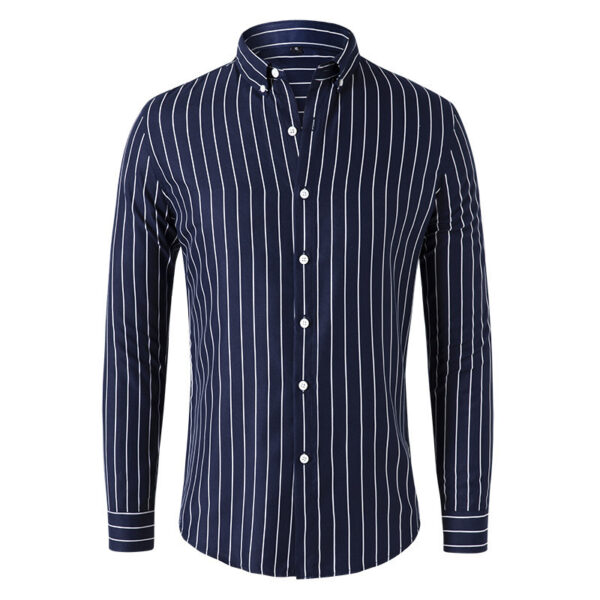 Men's Long-sleeved Slim Casual Striped Shirt - Image 9