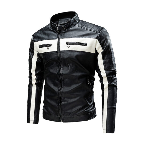 Men's Stand Collar Retro Warm Leather Jacket - Image 8