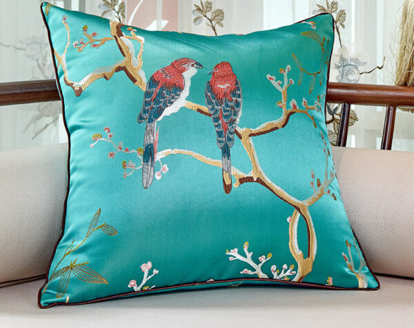 Chinese Throw Pillow Flower And Bird Jacquard Style Chair Cushion Cushion - Image 7