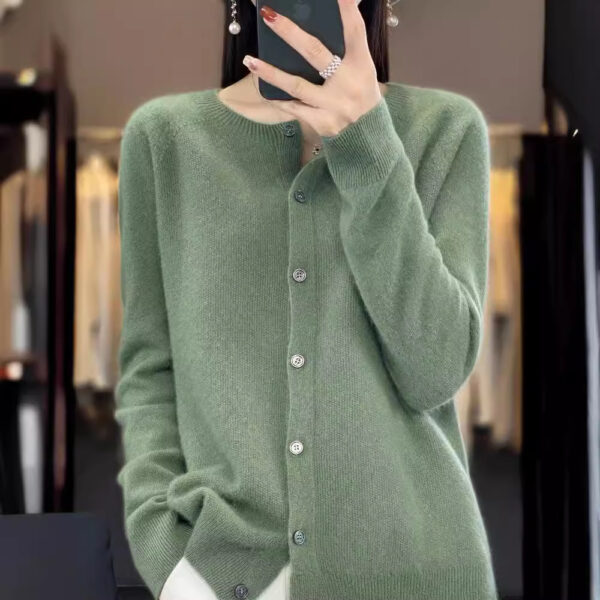 Fashion Merino Wool Cardigan Sweater Women O-Neck Long-sleeve Cashmere Knitwear Spring Autumn Female Clothing Tops - Image 5