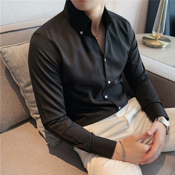 Large V-neck Men's Long-sleeved Business Shirt - Image 6