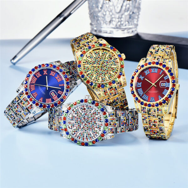 Hip Hop Men Fashion Color Full Diamond Date Quartz Watches - Image 3