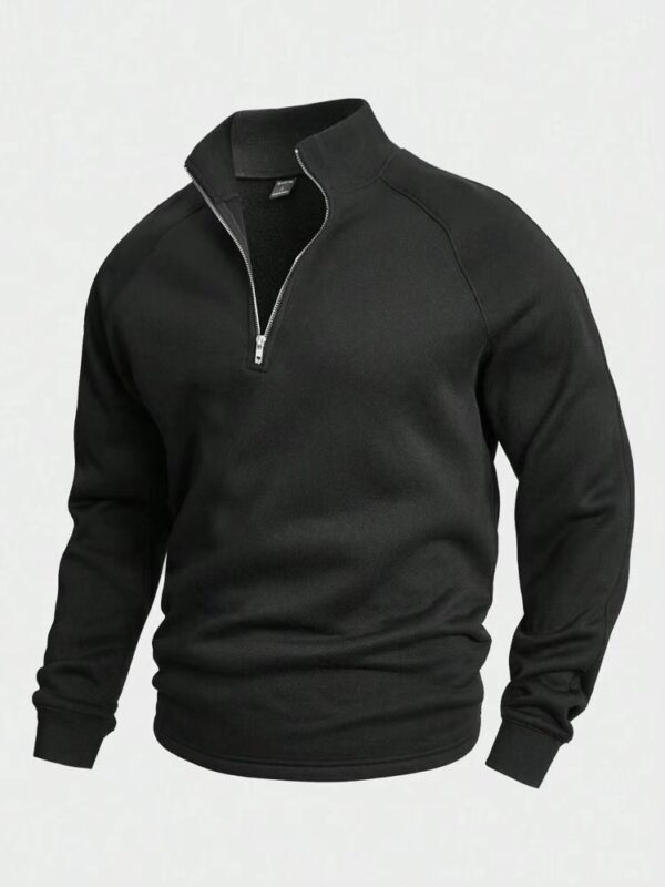 Men's Zipped Stand Collar Fleece Sweater Autumn And Winter - Image 2