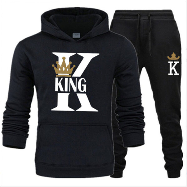 New Men's Sweater KING QUEEN Loose Casual Hooded Printed Couple Suit - Image 5