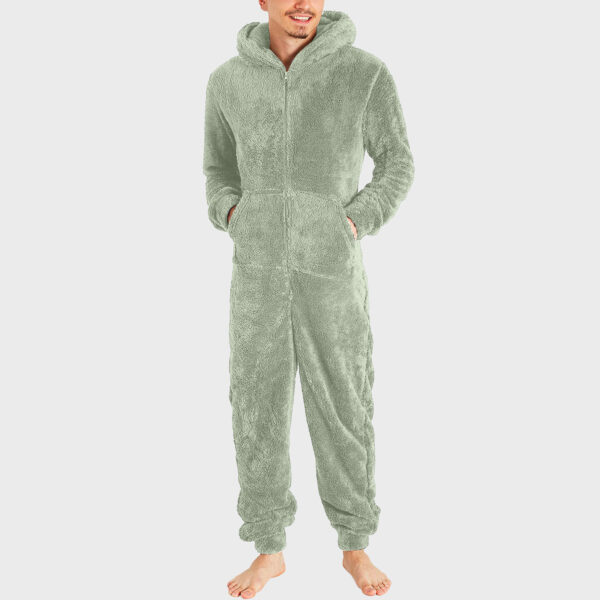 Men's Fashion Zipper Thermal Plush Jumpsuit Thermal Pajamas - Image 6