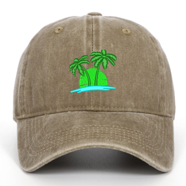 Coconut Embroidery Pattern Washed Old Soft Top Baseball Cap - Image 10