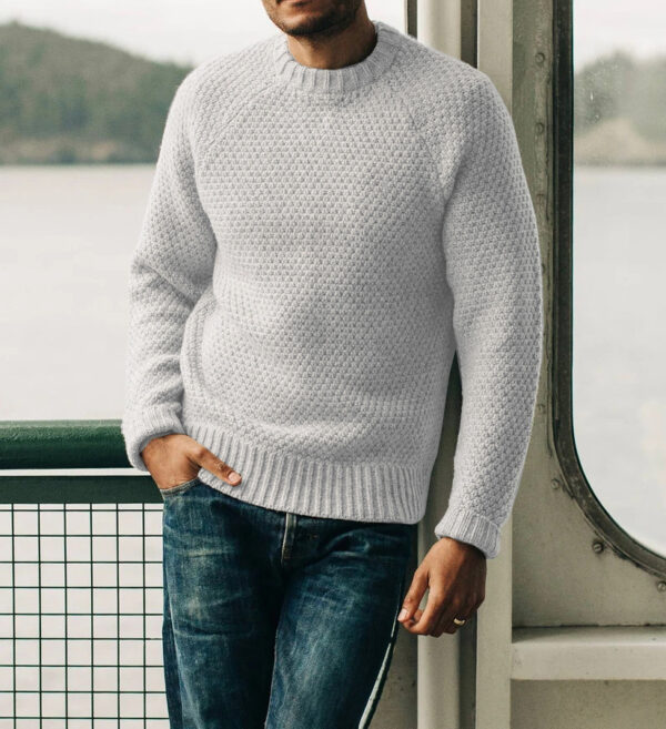 Men's Pullover Sweater Winter Casual Solid Color Round Neck Knitted Top Clothing - Image 3