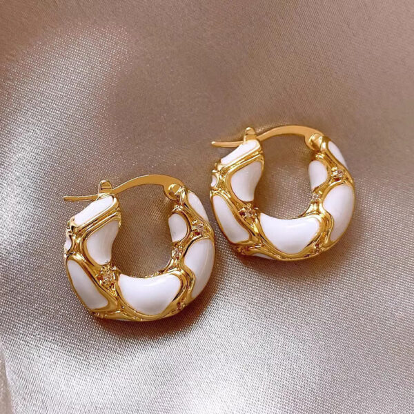 Fashion Jewelry New Trendy Enamel Color Metal Texture Small Hoop Earrings For Women Gold Plated Statement Ear Buckle Creative Jewelry Gifts - Image 3