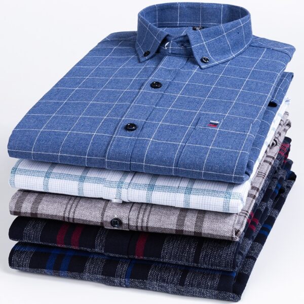 Cotton Long-sleeved Shirt Plaid Business Slim Fit