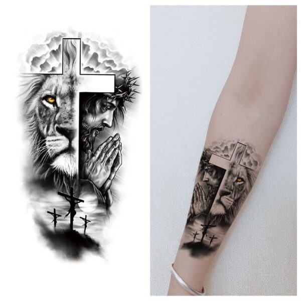 Animal Pattern Tiger Lion Half Arm Water Transfer Imitation Tattoo