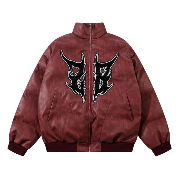 American Retro PU Leather Bread Coat Veneer Embroidery Thickening Cotton Coat Jacket - Image 5