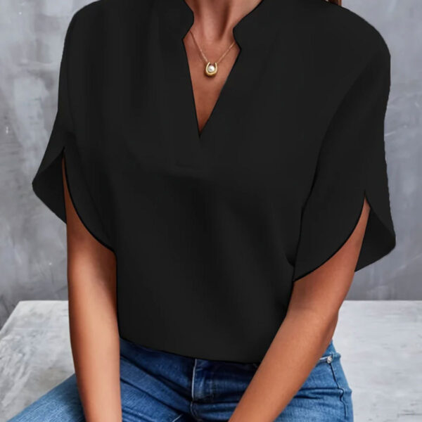 Summer Short-sleeved Chiffon Shirt New V-neck Shirt Women's Casual Versatile Clothing - Image 4